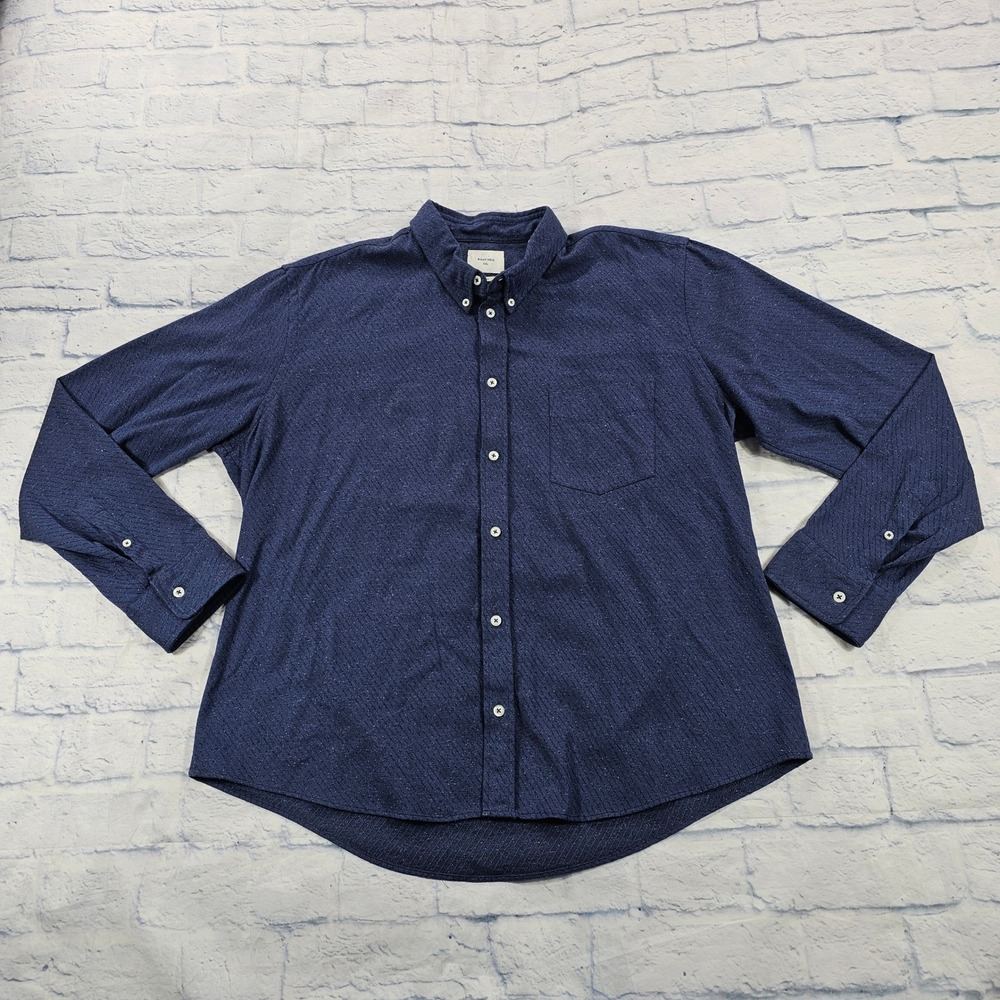 Billy Reid Slim Button Shirt MENS XXL Navy Blue Silk Blend Slim Made in Italy
